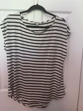 Green Envelope slightly off-white with a green stripe cap sleeve tee